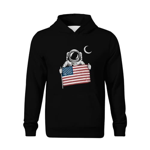 Kids American Flag - Astronaut Distressed Design Boys Girls Lightweight Kangaroo Pocket Fleece Hoodies2