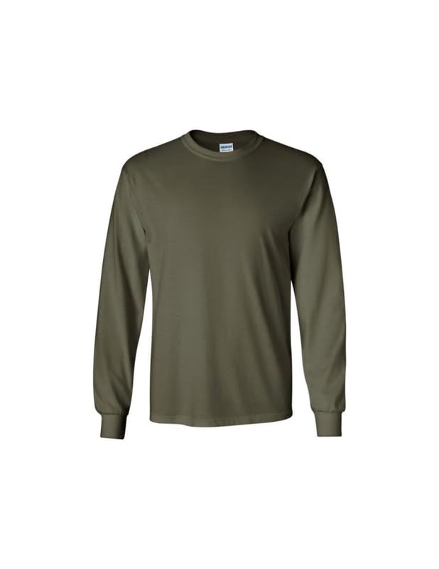 Image of Gildan Men's Long Sleeve Plain Crewneck T-Shirt (G2400) Military Green