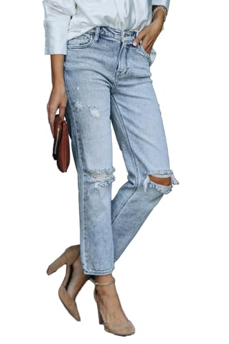 Lesore Womens High Waist Stretch Distressed Jeans Destroyed Denim Pants - Image 5