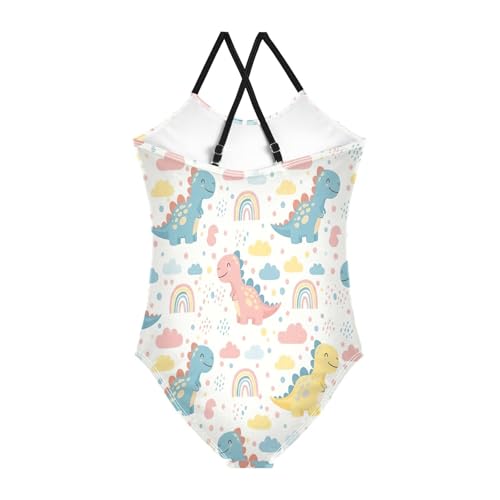 One Piece Toddler Swimsuit Girl, Summer Beach Swimwear 3-10 Y, Cute Pastel Dino2