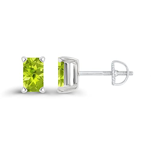 14K Gold Plated 925 Sterling Silver Hypoallergenic 6x4mm Emerald Cut Prong Set Genuine Birthstone Solitaire Screwback Stud Earrings2
