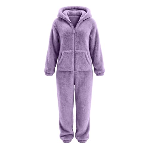 Long Sleeve Jumpsuit for Women Sherpa Lined Pajamas Zip Up Hooeded Romper - image 3