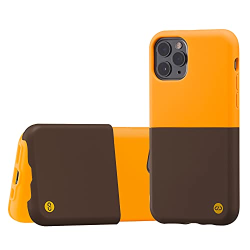 campino iPhone 11 Pro ケース OLE stand Ⅱ スタンド機能 耐衝撃 レンズ保護 背面 フラット 動画 マット クロム イエロー × セピア ブラウン