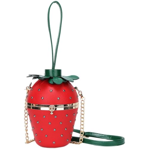 Cute Pu Leather Bag Purses Designer Shoulder Bags Strawberry Shape Bucket Bag Fashion Shiny Handbags with Detachable Chain
