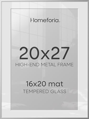 Image of Homeforia 20x27 Picture Frame Silver, High End Metal 20x27 Frames with Mat 16x24 for Photo, 20 x 27 Silver Poster Frame Matted to 16 x 24 Print, 27x20 Hanging Frame, Tempered Glass, Wall Kit, Set of 2