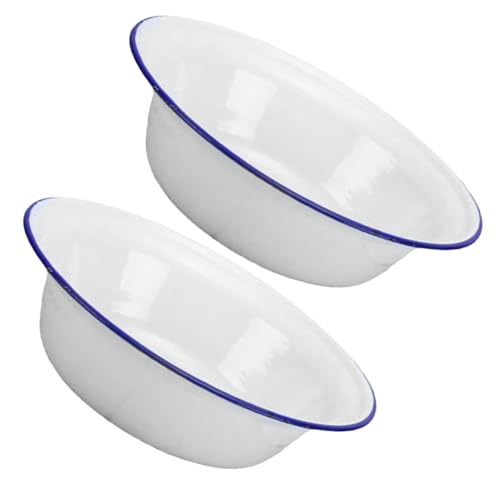 BIUDECO Ciotola Smaltata Retrò Per Zuppa e Verdure, Bacinella Smaltata Resistente Da Cucina in Confezione Da 2 Pezzi, Diametro 22 Cm, Profondità 6,9 Cm, Per Casa e Regalo Inaugurazione