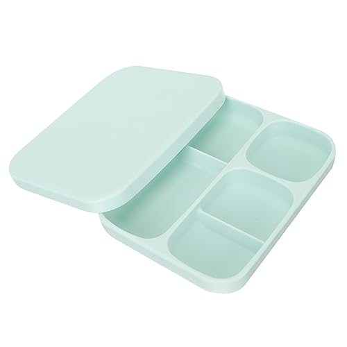 PEPLAYTAL Placa compartimentada con tapa bebés vajilla servicio plato dividido platos de placa de silicona para pequeños platos para pequeños gel de sílice Green