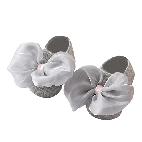 Socks Toddler Socks Floor Soft Socks Children Kids Princess Socks Bottom Bowkot Shoes Baby Socks (Grey, 9 Toddler)