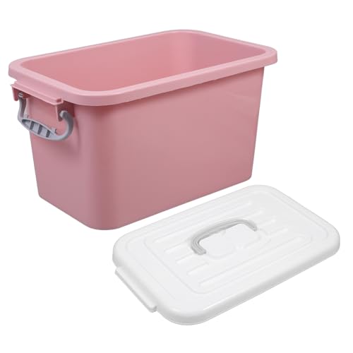Garneck Caja de Almacenamiento de Plástico Tapa para Juguetes y Bloques, Organizador Apilable de Escritorio 30,5x19,5x16,5 Cm, Diseño Engrosado en Color Rosa Nordico, Contenedor