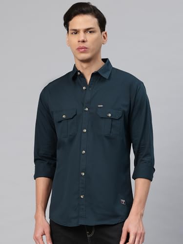 Image of Majestic Man Men's Washed Cotton Twill Casual Shirt -| with Dual Flap Pockets - Slim Fit | Full Sleeve | Casual Wear | Trendy & Comfortable