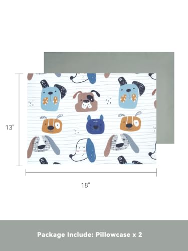 Image of TILLYOU Toddler Pillowcases 13 x 18 Travel Pillow Case 2 Pack, Kids Pillowcases Machine Washable with Envelope Closure, Puppy Land