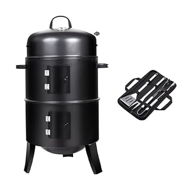16 inch Vertical Charcoal Smoker, Mini BBQ Grill, Fire Pit, 3-in-1 with Built-in Thermometer, Adjustable Air Vent, Idea for Parties, Backyard, Patio, Camping