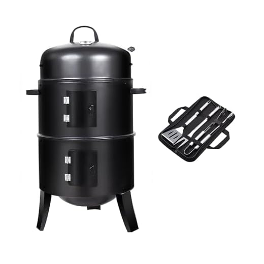 16 inch Vertical Charcoal Smoker, Mini BBQ Grill, Fire Pit, 3-in-1 with Built-in Thermometer, Adjustable Air Vent, Idea for Parties, Backyard, Patio, Camping