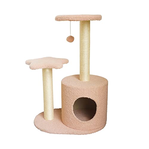 Arbre à chat avec litière intégrée et plateforme de saut rose pour chaton