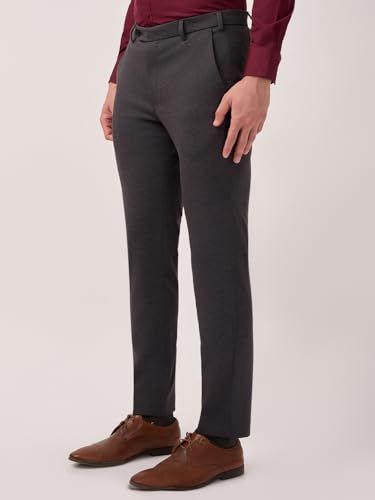 Image of Park Avenue Men Super Slim Fit Twill Pattern Poly Spandex Blend Flat Front Formal Trouser Grey