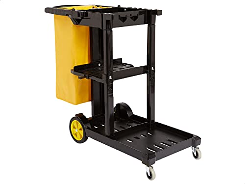 Image of AmazonCommercial Janitorial Utility Cart, Rolling, Portable, with Supply Shelves, Black