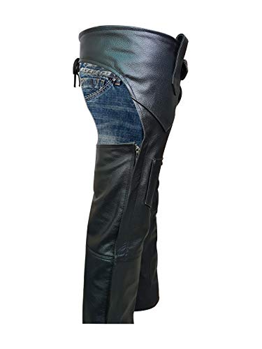 Mens Real Black Leather Chaps Motorcycle Bikers Chaps Trouser Pants Jeans