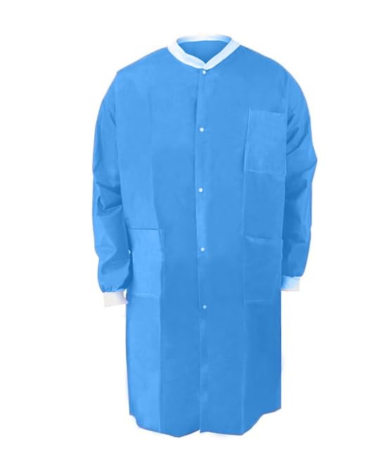 AmeriCan Goods 10/Pk Disposable Protect Gown Coat Knee Length Blue Medium Size Breathable 3 Layers Fluid Resistant 3 Pockets Comfortable Easy to Wear, Large