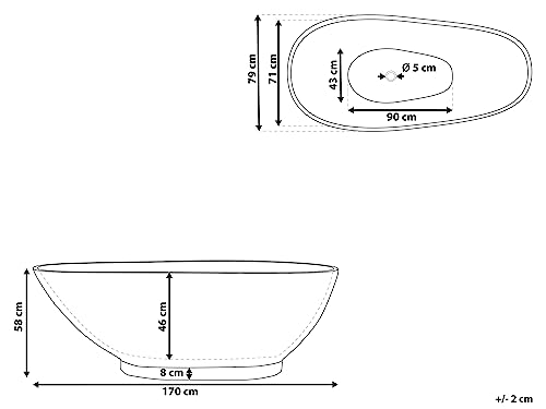 Badewanne freistehend Walnussform im Marmor Look schwarz 170 x 80 cm Rioja