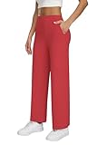 Wide Leg Yoga Pants with Pockets for Women High Waisted Casual Dresses Pants 29' Inseam Red