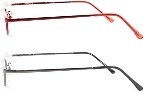 MMOWW 2 Pack Half Moon Reading Glasses for Men Women Slim Metal Half Frame Readers Semi Rimless Eyewear with Spring Hinge (Red+Gray, 2.0)