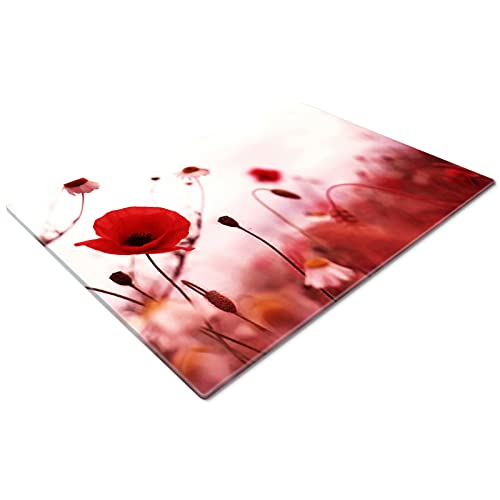 Glass Chopping Board | Kitchen Worktop Protector | Multifunctional Cutting Board | Work Top Savers | Extra Large Chopping Board | Red White Poppy Flower