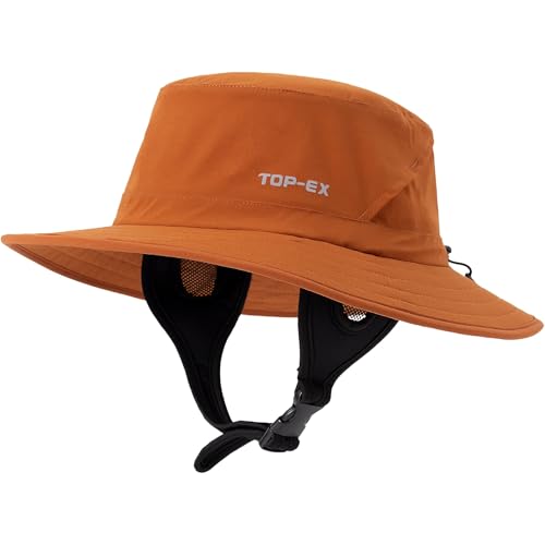 TOP-EX Surf Bucket Hats for Men Waterproof Windproof Chin Strap Wide Brim UPF50+ Sun UV Protection Boonie Fishing Breathable Orange Medium Large M L