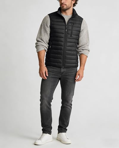 Outdoor Ventures Herren Packbare Steppweste Outdoor Übergangswesten Gefütterte Hybrid Sportwesten für Männer Laufen Golf Wandern Reiten Schwarz L