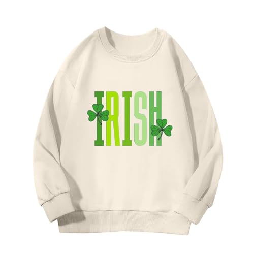 St Patrick's Day Kids Boys Girls Sweatshirt Pullover Shirts Crewneck Long Sleeve Sweater Tops (Beige, 3-4 Years)