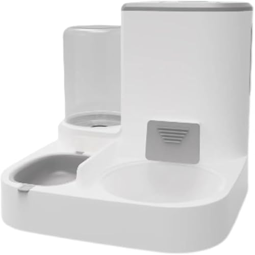KryZaro黄色二合一ペット自動給餌器・給水器セット 2.2L+1L 大容量・取り外しステンレス碗・易清掃 ネコ/イヌ飼い主用 家庭・外出安心 27.6×27.6×24.5cm(底座不含碗)