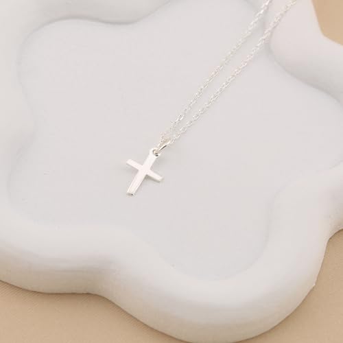 Gold Cross Necklaces for Women | 1 cm 925 Sterling Silver Cross Pendant on Cross Chain | Hypoallergenic | Dainty and Minimalist | Rhinestones (No rhinestone)3