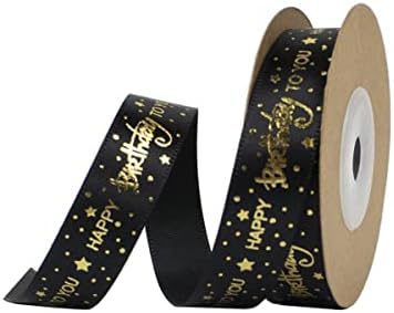 Nichemigo Happy Birthday Ribbon 1 Roll 5/8 Inch Wide Black Satin Ribbons with Gold Printed Gift Ribbon for Birthday Gift Wrapping Craft Hair Bows Party Supplies (10 Yards)