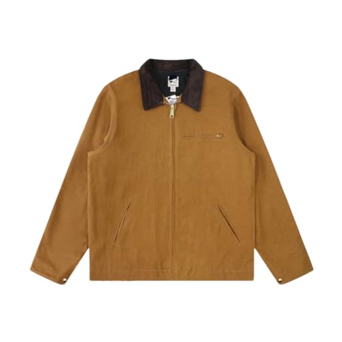 Men Casual Solid Zipper Vintage Washed Coats Stand-Collar Mesh Lining Work Wear Jackets