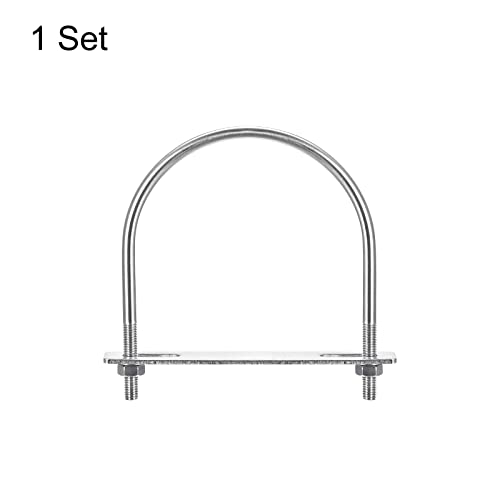 Image of uxcell Round U-Bolts, 116mm(4.57 inch) Inner Width 142mm Length M8 304 Stainless Steel U Clamp Bolt with Nuts Washers and Plates, for Boat Trailer