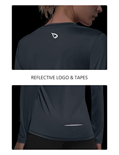 BALEAF Women's Long Sleeve Workout Shirts Sun Protection Activewear Running Tops Grey Size M