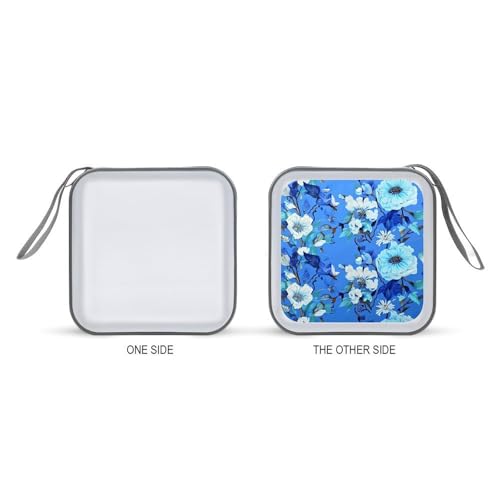 Funda para CD y DVD azul floral con capacidad para 40 discos y cremallera de seguridad 8