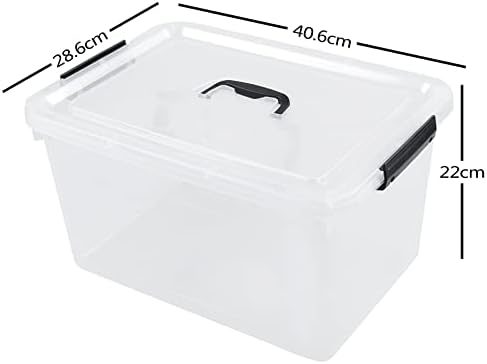 Xowine Set of 4 Plastic Boxes with Lid, 17 L Clear Latching Storage Box
