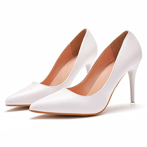XCTLZG Chaussures de mariée sexy à bout pointu pour femme - Chaussures Stiletto à talons hauts - Chaussures de fête tendance - Dessus en polyuréthane - Semelle en caoutchouc - Blanc - 37 EU Cover