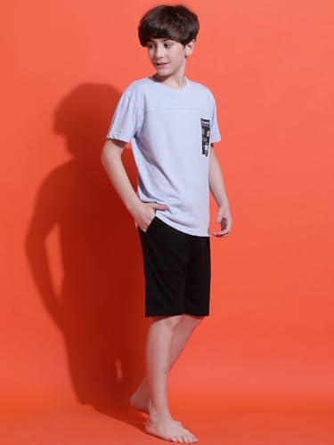 Image of Li'l Tomatoes Boys 100% Cotton Night Suit | Summer T-Shirt & Shorts Set | Soft & Breathable Sleepwear | 9-16 Years