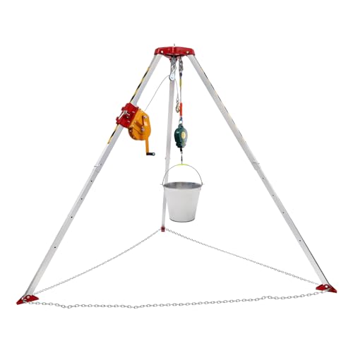 LIAPDG Confined Space Tripod Kit, Portable Rescue Tripod Rescue Tripod with Fall Arrester 5.2-8 Ft Height Adjustable with Storage Bags in Down Wells, Road Construction Load 661.39 Lbs
