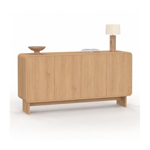 IDMarket - Buffet 160 cm Capucine XXL 4 Portes façon hêtre Design Arrondi