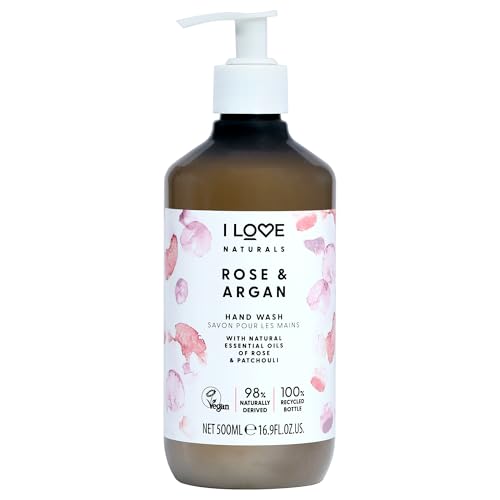 I Love Naturals Rose & Argan Hand Wash – With Natural Oils of Rose & Patchouli – Gently Cleanses & Refreshes – Nourishing Vegan Hand Soap – Floral Scented, Cruelty-Free Daily Hand Care 500ml