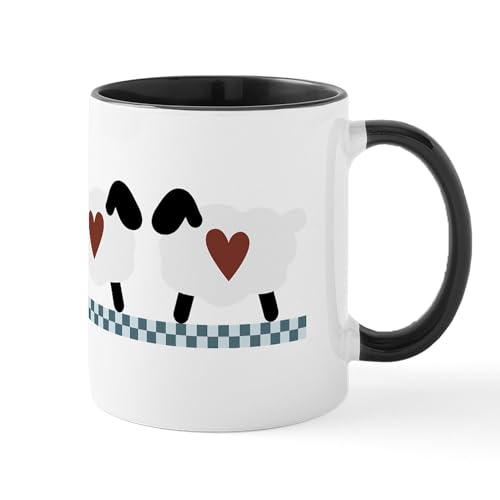 Taza de cerámica 11 oz con borde de ovejas miniatura 1