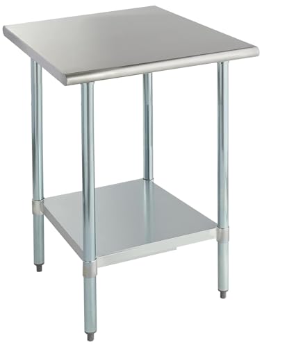 Image of ROCKPOINT Stainless Steel Table for Prep & Work 30x30 Inches, NSF Metal Commercial Kitchen Heavy Duty Table with Adjustable Under Shelf and Table Foot for Restaurant, Home and Hotel