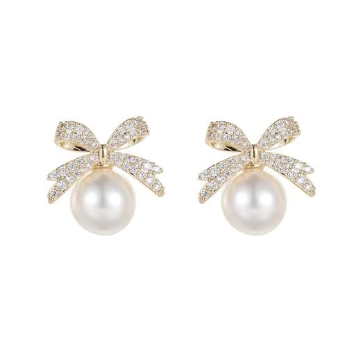 Pearl Rhinestone Bow Earrings - Red Ball Christmas Jewelry for Women