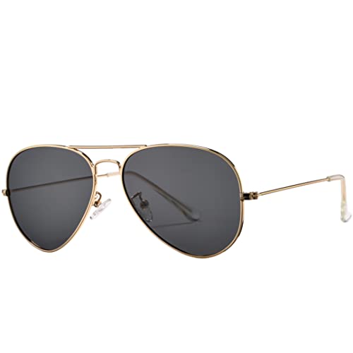 Image of Pro Acme Classic Polarized Pilot Sunglasses for Men and Women UV400 Protection (Gold Frame | Black Lens)