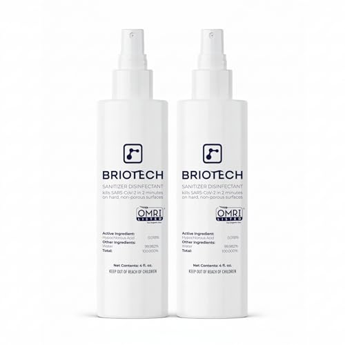 BRIOTECH Sanitizer Disinfectant Hypochlorous Spray, Kill 99.99% of Viruses & Bacteria, Control Mold, Eliminate Odor, Gentle for Nursery & Play Rooms, Food Contact Surface Sanitizer, 4 fl oz (2 Pack)
