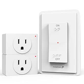 Fosmon Remote Control Outlet (2 Outlet, 1 Switch) Indoor Wireless Remote Light Switch Kit, Electrical Plug with Braille (On/Off Power) for Lamp Light Fan, Expandable (15A, 125V 1875W) ETL Listed