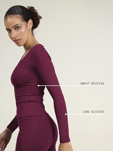 Image of CAVA Sculpt V Neck Top for Women | Snug Sculpted Fit, Long Sleeves, Flattering V Neckline, Minimal Branding, Everyday Activewear Tee