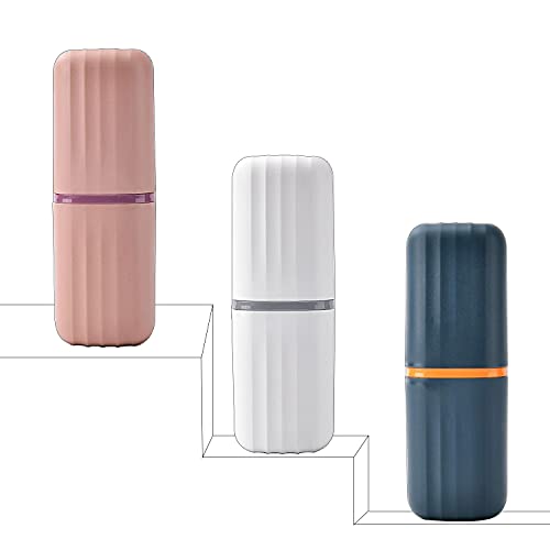 HeiBAIlong 3 Pack Travel Toothbrush Case Portable Breathable Toothbrush Holder Travel Toothbrush Containers for School Bussiness Camping Travel Toothbrush Cover,White Blue Pink,7.8 x 2.5 x 2.3 Inch